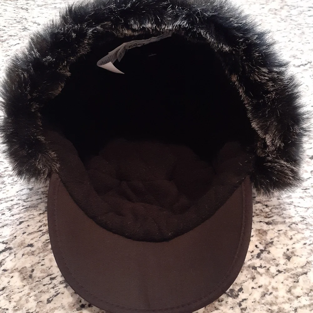 The Children's Place Black Fabric & Faux Fur Ear Flap Cap Boys L/XL 8+ NWOT